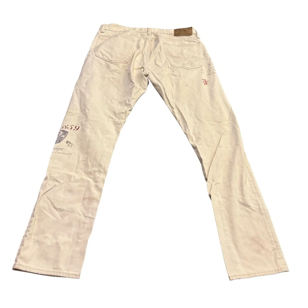 Polo Ralph Lauren‎ Sullivan Slim Graphic Jeans Mens 32x32 Cream Distressed Denim